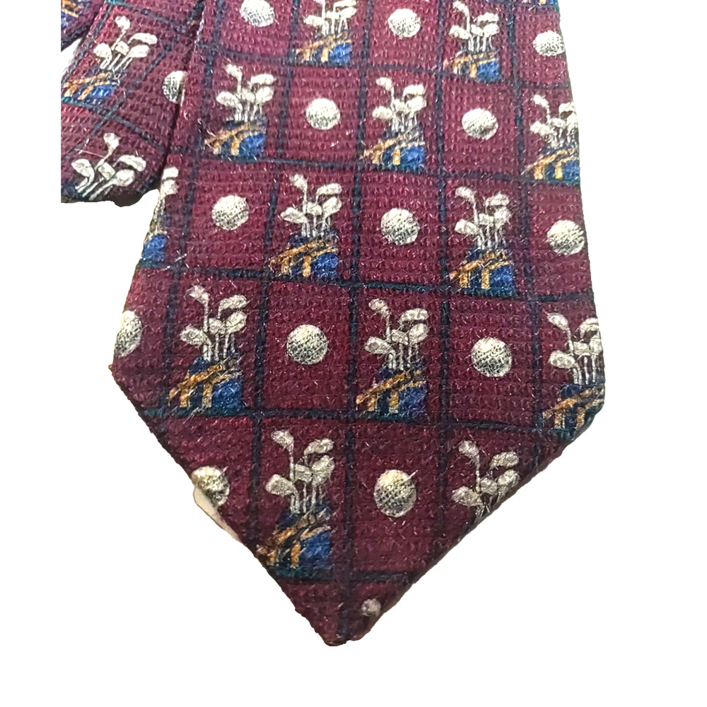 Foxx & Hawkfield Men's Tie Golf Clubs Balls Burgundy Ble White 54" X 4 Silk
